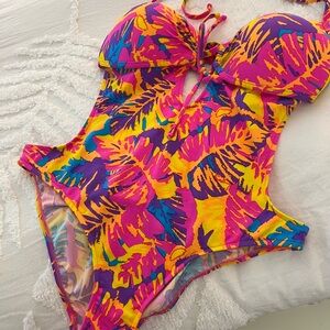 New Venus - Monokini - Vibrant Multicolor Cutout Swimsuit - SZ 12